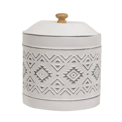 2/Set Aztec White Metal Canisters