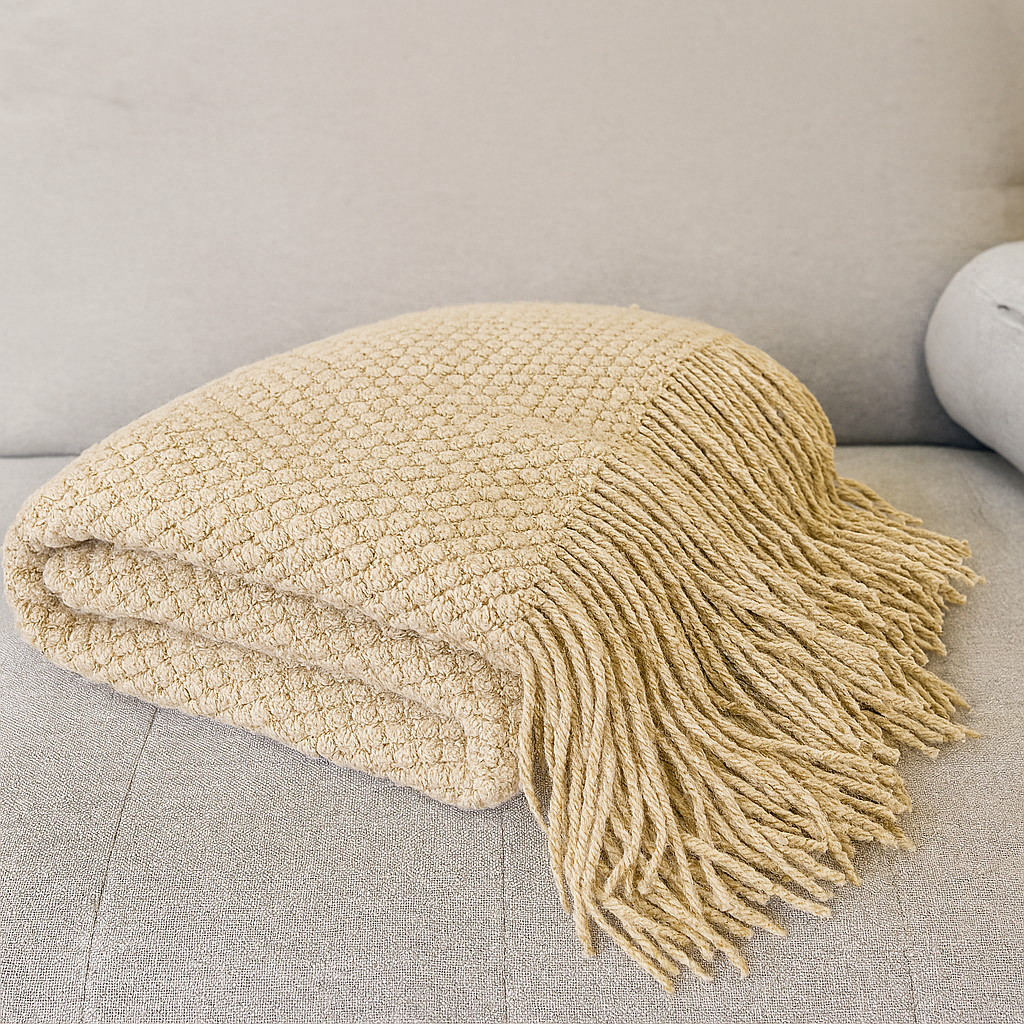 Knit Textured 50"x60" Throw Blanket with Fringe