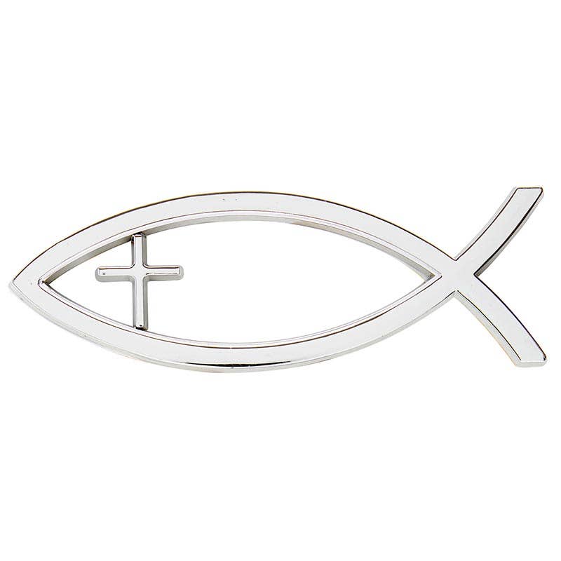 Slvr Ichthus W/ Cross Auto Emb
