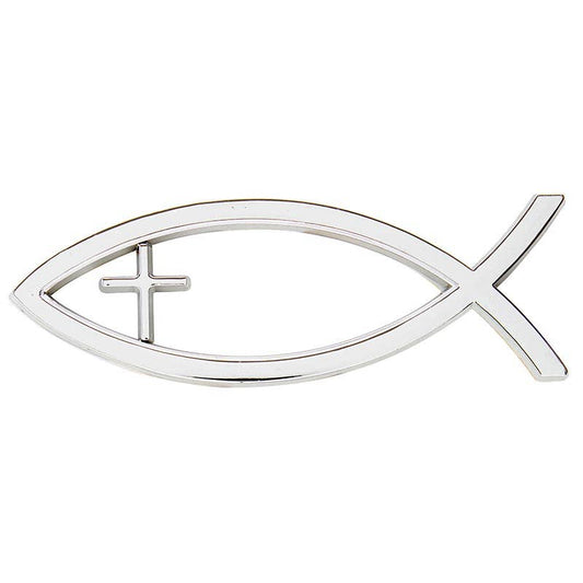 Slvr Ichthus W/ Cross Auto Emb