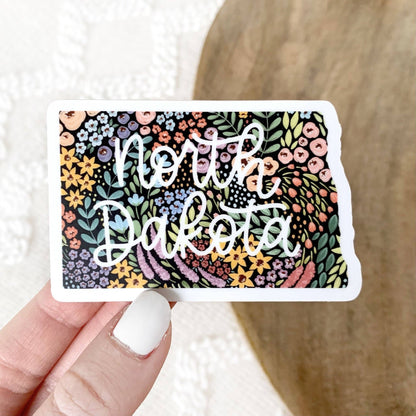 North Dakota Floral State Sticker, 3x2in.