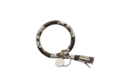 Brown Cowhide Bangle Bracelet Keyring With Tassel