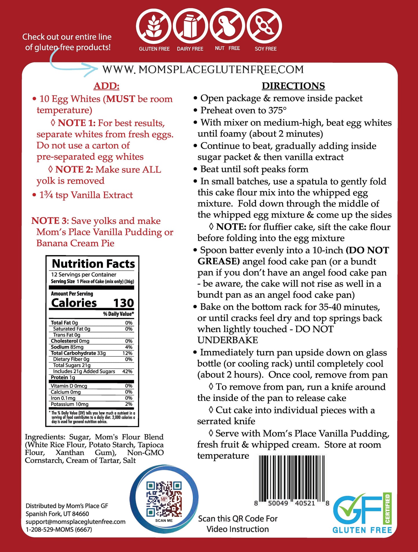 Gluten-Free Angel Food Cake or Trifle Dish Mix