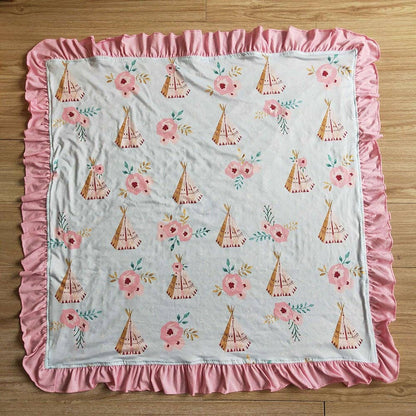 Baby girls temple flower ruffle western blankets