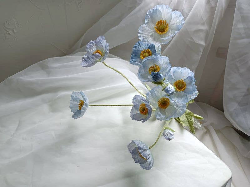 22'' Single Flocked Floral Poppy Spay, Colorful Silk Poppies