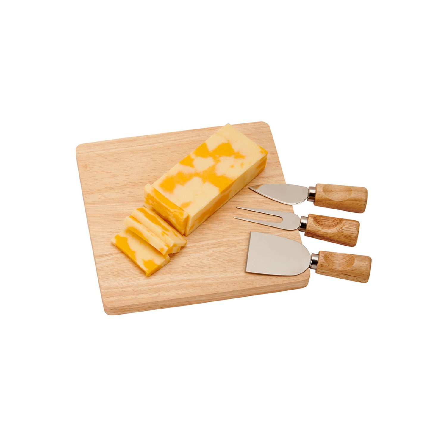 Rubberwood Cheese Cutting Board Set with 3 Cheese Knives
