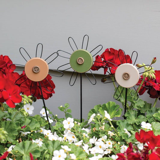 Wooden Button Flower Houseplant Poke