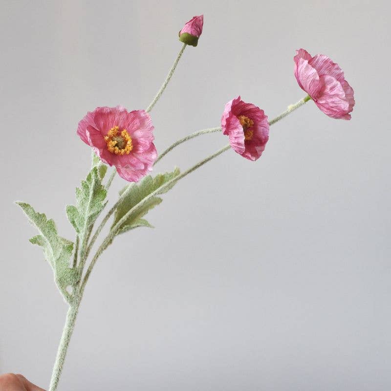22'' Single Flocked Floral Poppy Spay, Colorful Silk Poppies