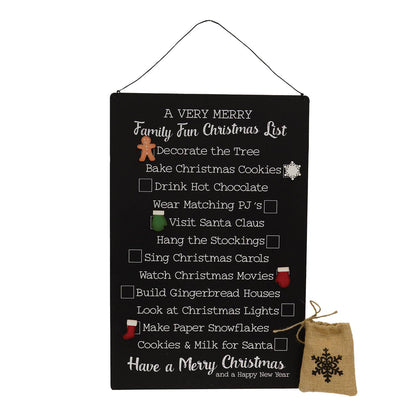 Family Fun Christmas Metal Sign w/13 Magnets