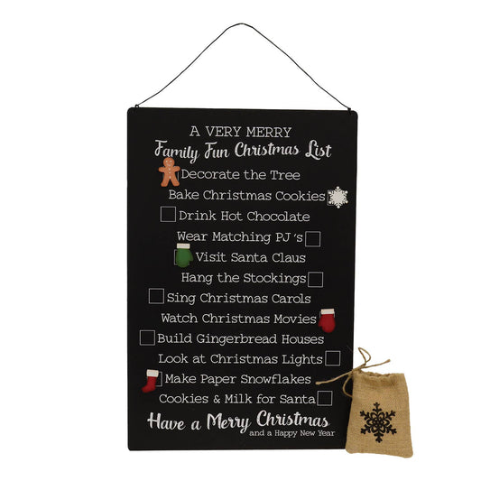Family Fun Christmas Metal Sign w/13 Magnets