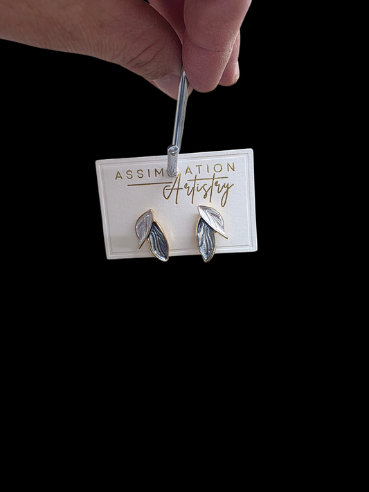 Ivory and Blue Leaf Earrings