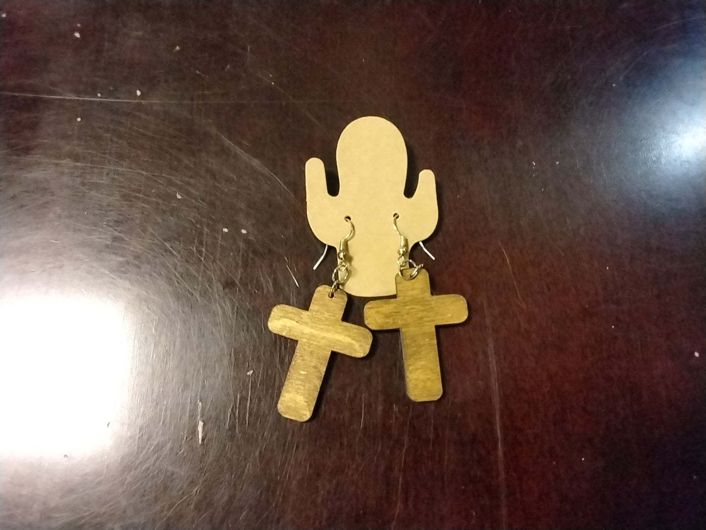 Wooden Cross Earrings