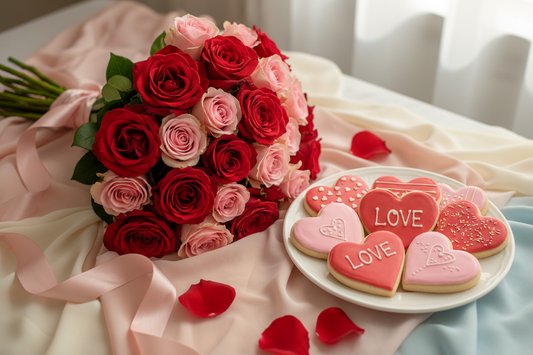 valentines day flower and cookies